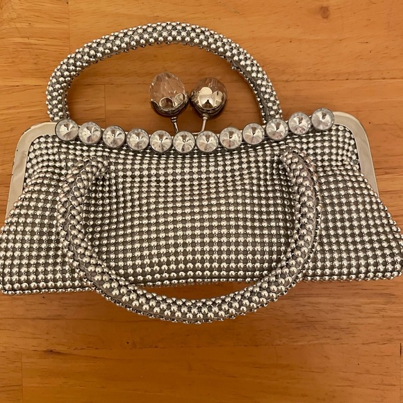Handbags - Beaded Clutch Silver